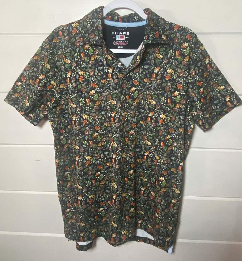 Chaps Everyday Performance  Polo Shirt Autumn Leaf Pinecone  Size S